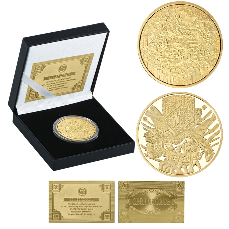 Coin with box WR 1 oz 999 Ag Дракон металлические монеты 1 доллар Монетка 8-гранная витая Елизаветы II металлическая памятная монета для коллекции - Цвет: Coin with box