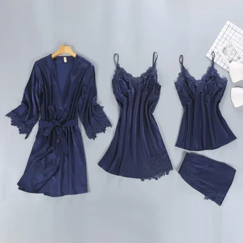 

Women Clothes Autumn Sexy Silk Pajamas Loungewear for Women Pijama Mujer Satin Sleepwear Pijamas Pyjamas Set Home Clothes Pjs