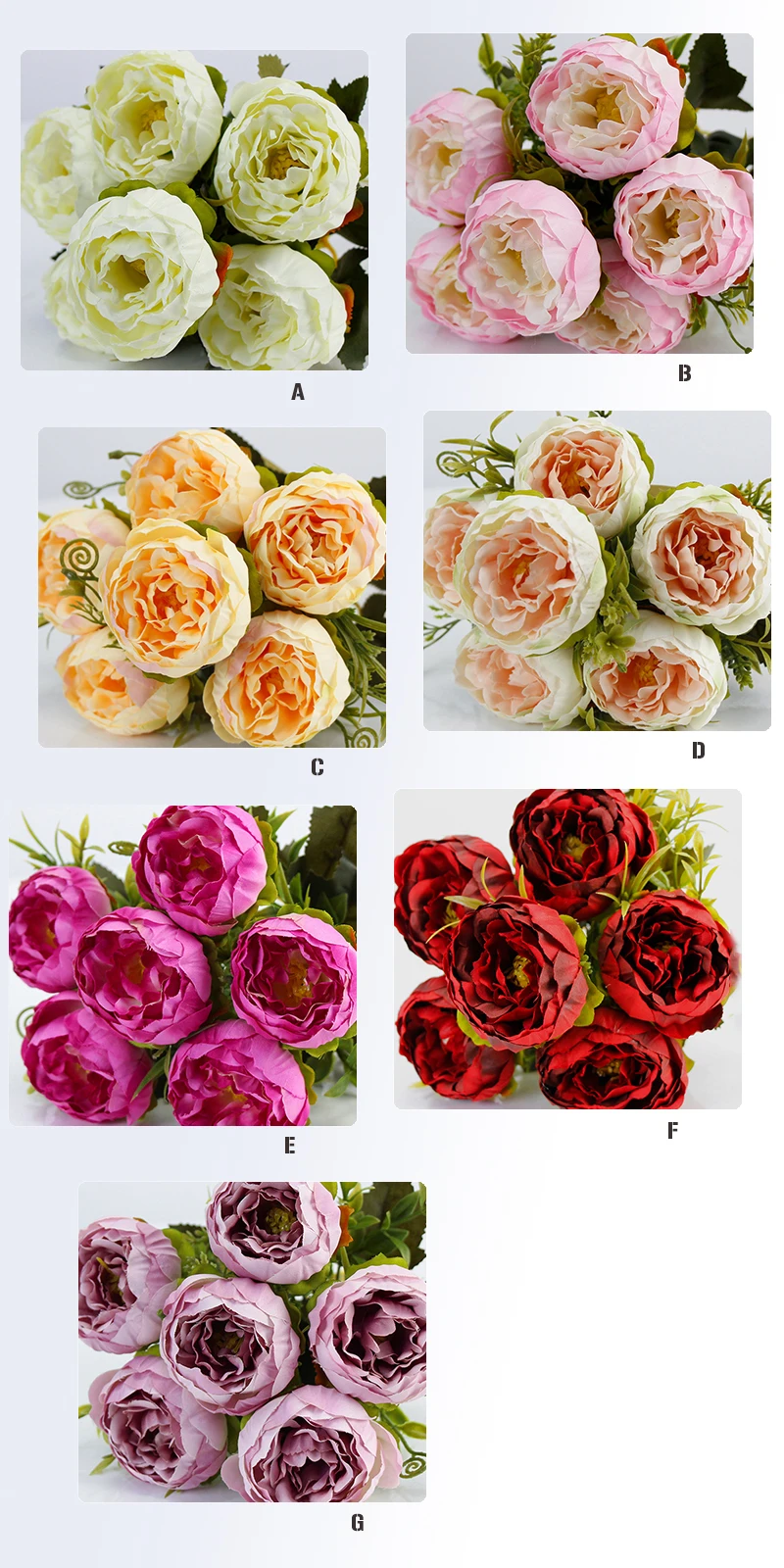 JAROWN 6 Heads Peony Bouquet Peonies Artificial Silk Flowers Wedding Home Decoration Fake Rose Flower Birthday Party Decor (25)