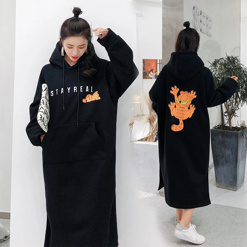 Ceny 2019 jesienno zimowa damska bluza Cartoon wydrukowano długi, z kapturem pulowerowe topy luźna Plus rozmiar bluza z kapturem w stylu harajuku odzież damska