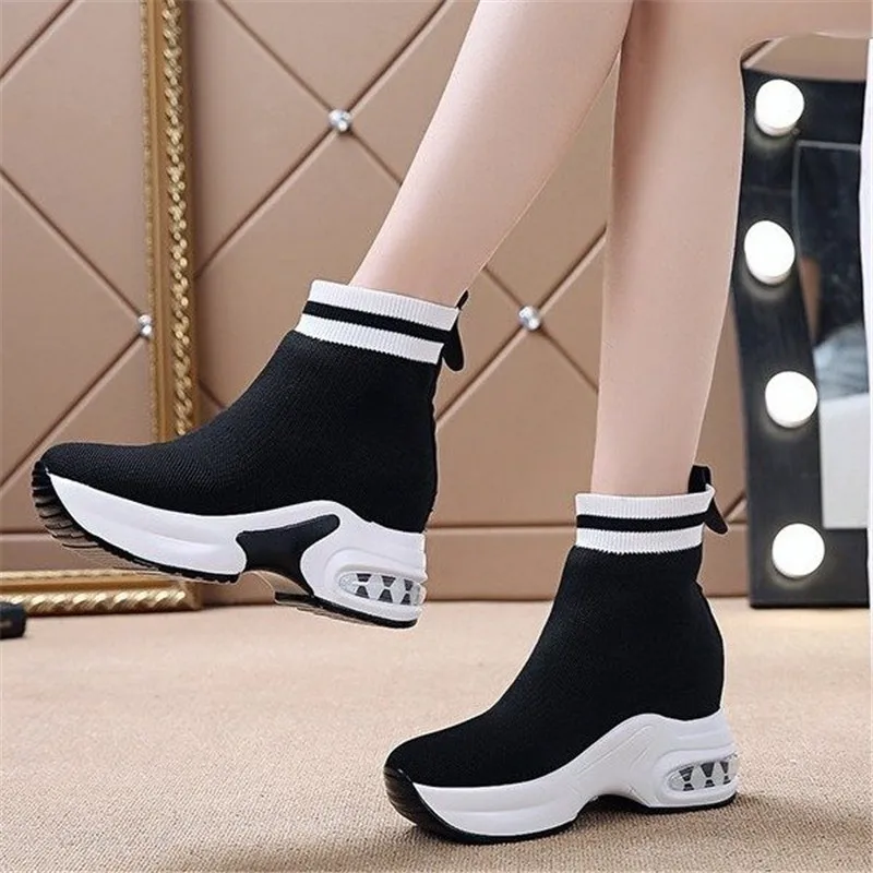 New Platform Sneakers Shoes Breathable Casual Shoes Woman Fashion Height Increasing Mesh Ladies Shoes Slip-On Chaussure Femme - Цвет: White