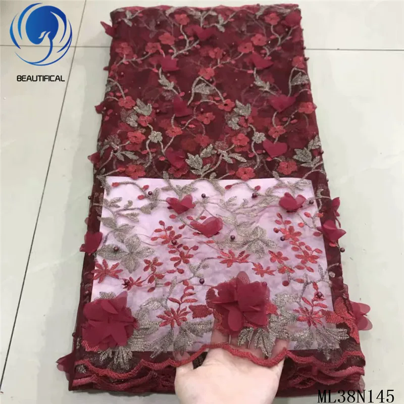 BEAUTIFICAL нигерийское 3d кружево для свадебной вечеринки Тюль Вышивка кружево с бисером 3d Африканское кружево ML38N145