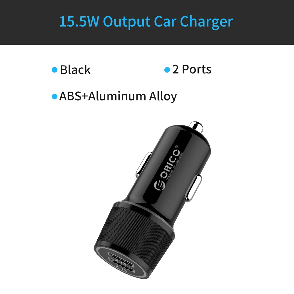 ORICO 2 USB выход Автомобильное зарядное устройство Быстрая зарядка двойной Usb Автомобильное зарядное устройство для iPhone samsung huawei Xiaomi Мобильные Телефоны Планшеты - Тип штекера: UCC 15.5W Black