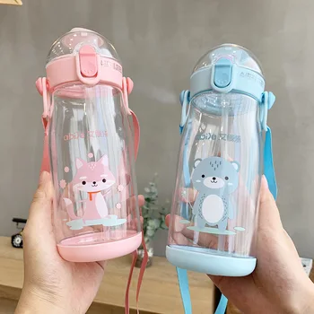 

Children's Cartoon Plastic Botlle Anti-drop Straw Cup with Lifting Rope 550ml Large Capacity Anti-drop Cups Camping Portable Mug