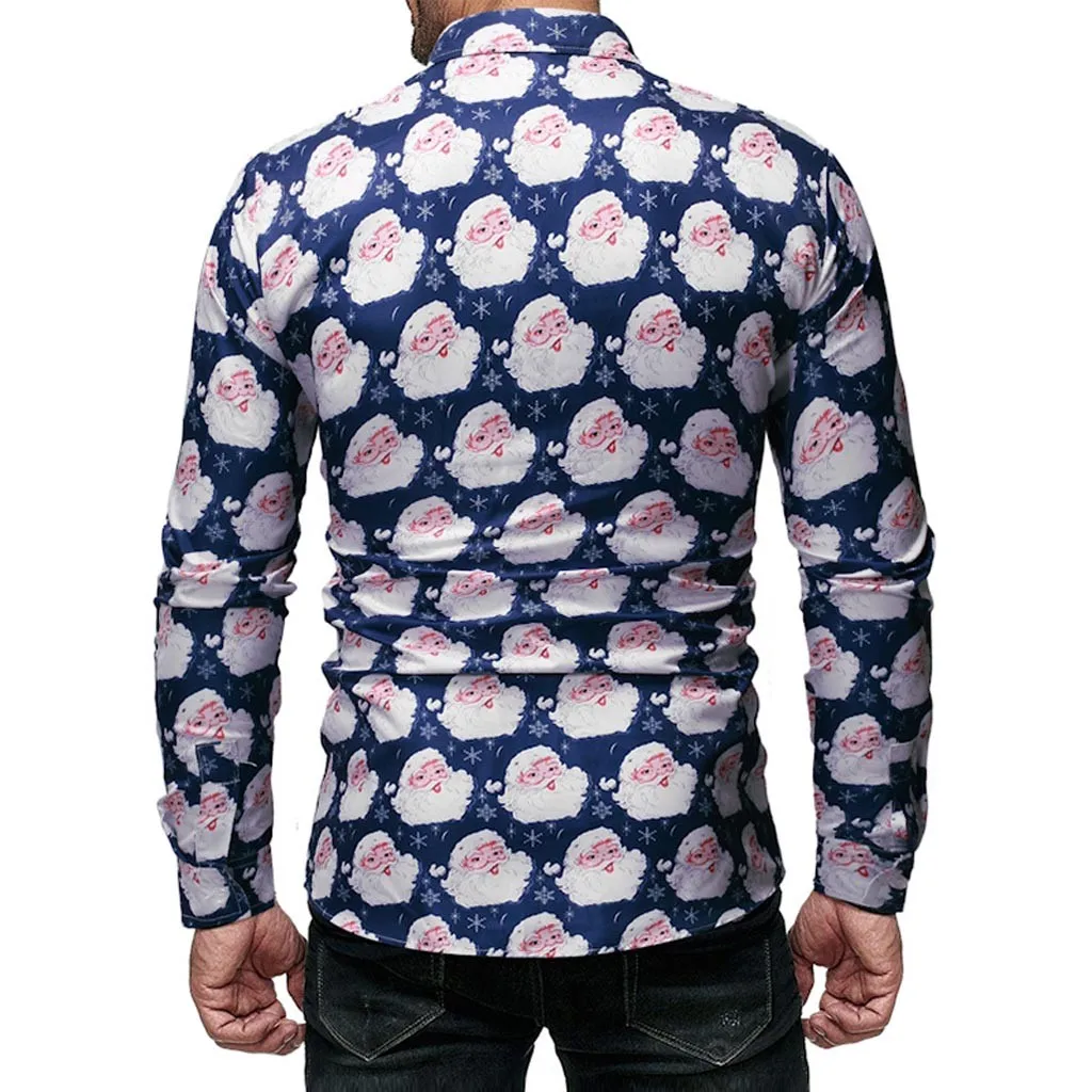 KANCOOLD, новинка, camisa masculina, уродливая Рождественская Мужская рубашка, повседневная, 3D Рисунок Санты, повседневная, с длинным рукавом, обычная блузка Nov8