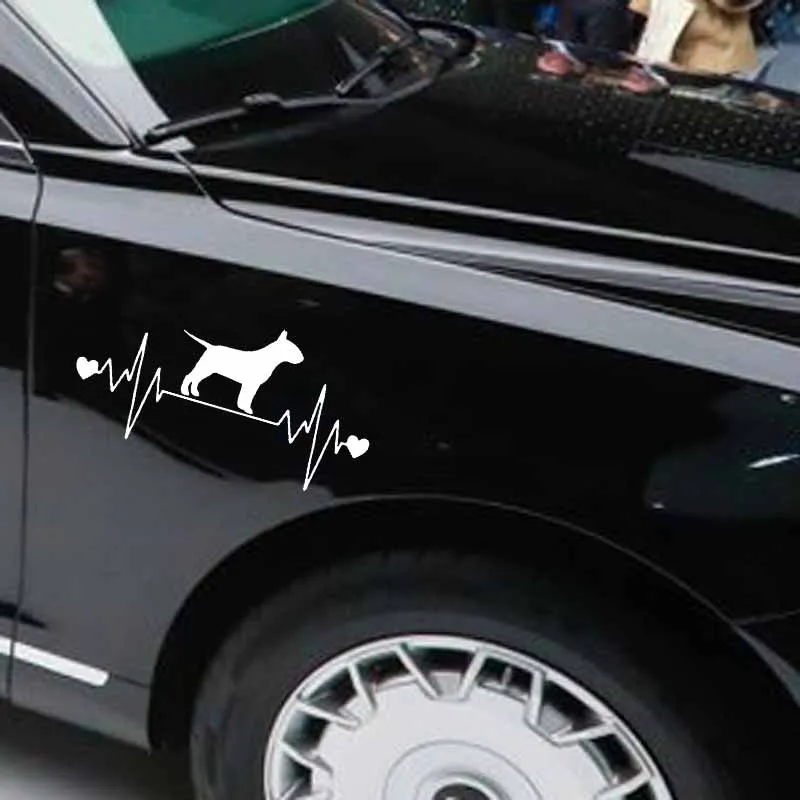 Volkrays мультяшная Автомобильная наклейка современное искусство бультерьер спасательный круг аксессуары для собак Светоотражающая виниловая наклейка черный/серебристый, 7 см* 16 см