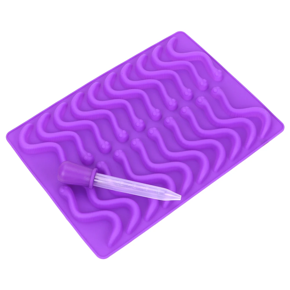 Фиолетовый Силиконовая форма для шоколада Gummy Snake Worms рюмки из льда лоток форма для сахара конфеты желе формы для выпечки 20 форма для выпечки инструменты для украшения - Цвет: Фиолетовый