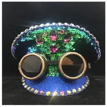 Стимпанк для мужчин и женщин зеленый шлем полиции с металлическими классами представление военная шляпа Детская атласная фуражка капитана