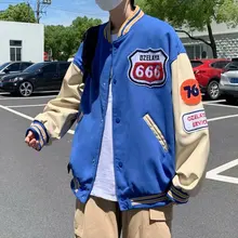 

QIWN 2021 Autumn and Winter New Baseball Uniform American Retro Jacket Loose Casual Color Matching Jacket Men's Autumn Jacket