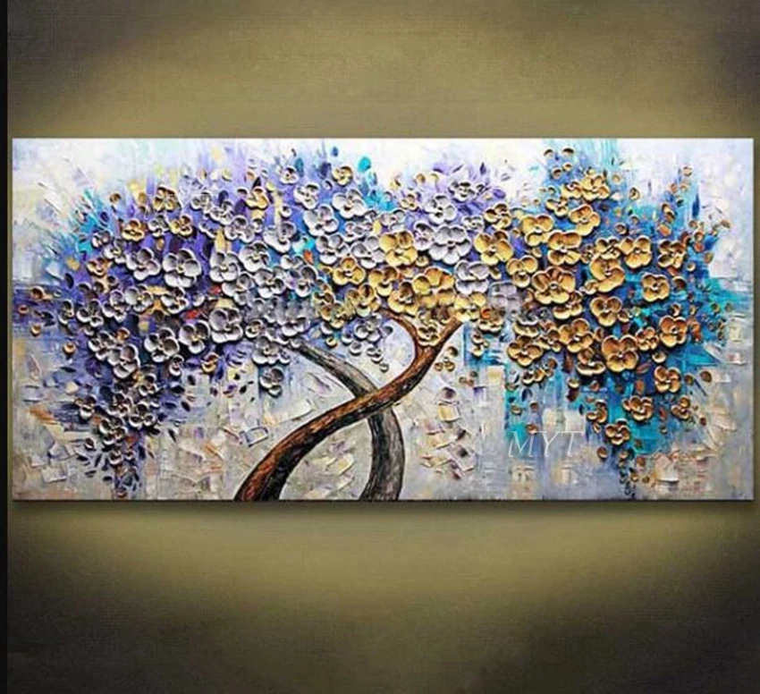 no frame painting Ручная роспись, Современный домашний декор, настенная художественная картина, белая розовая вишня, дерево, толстая палитра, нож, картина маслом на холсте - Цвет: no frame painting