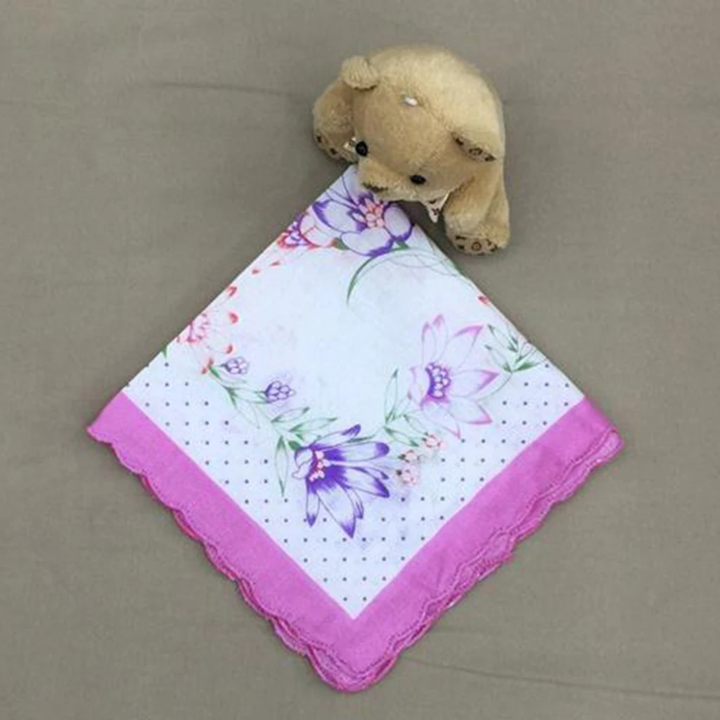 12X Womens Beauty Floral Printed Handkerchief Wendding Party Cotton Blend Hanky