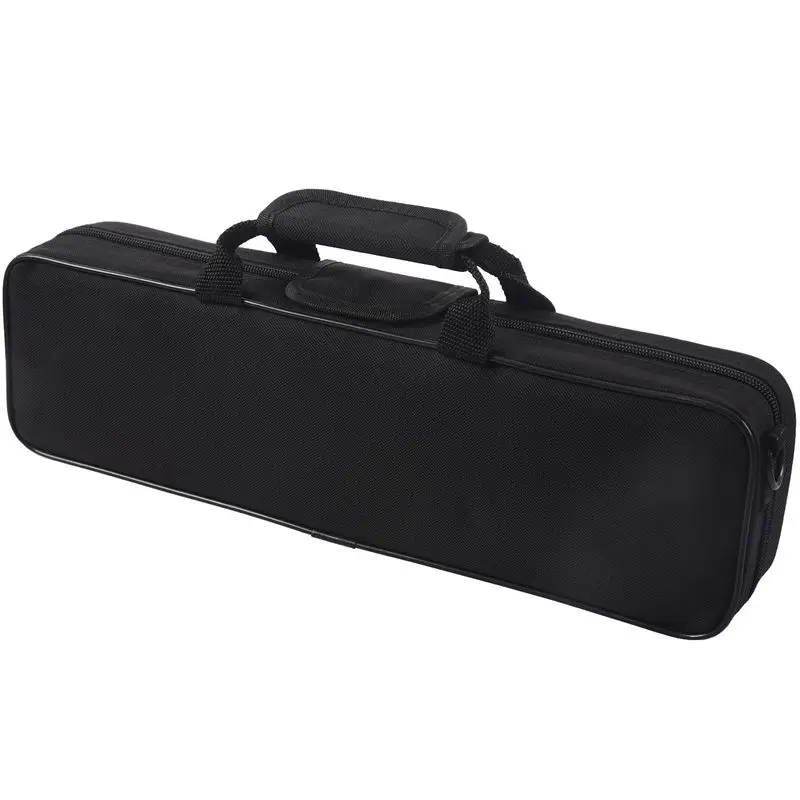 Nylon Padded Flute Bag Carry Case Cover Shoulder Strap 39x7x11cm Black