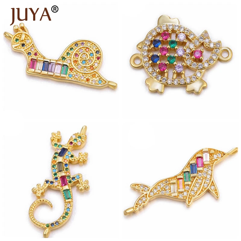 JUYA роскошный Цветной Циркон Кристалл животных Шарм Разъемы для изготовления ювелирных изделий Компоненты Diy аксессуары
