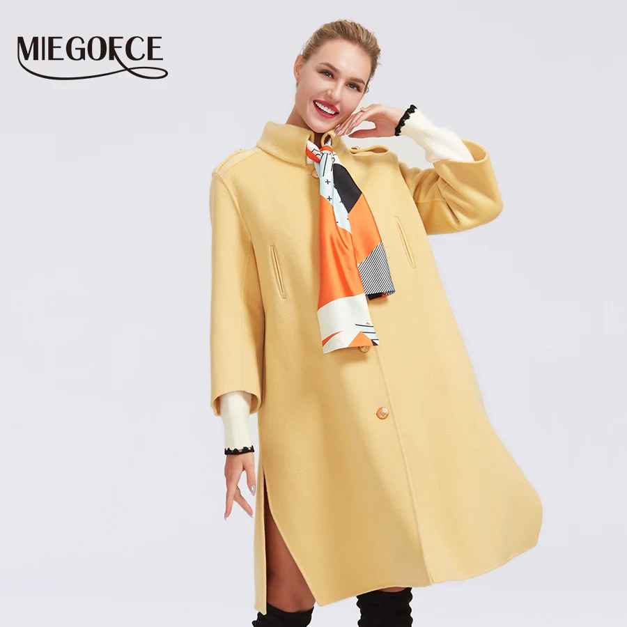 MIEGOFCE высококачественное осенне-зимнее двустороннее кашемировое женская кашемировая шерстяная куртка Новая мода Длинное свободное шерстяное пальто тонкая