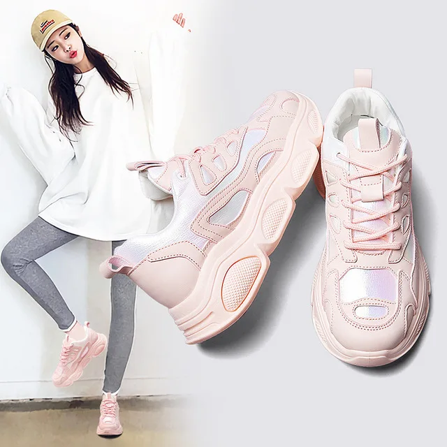 

Adisputent 2019 Basket Femme Sneakers Women White Fashion Thick Bottom Womens Platform Sneakers Pink PU Leather Casual Shoes