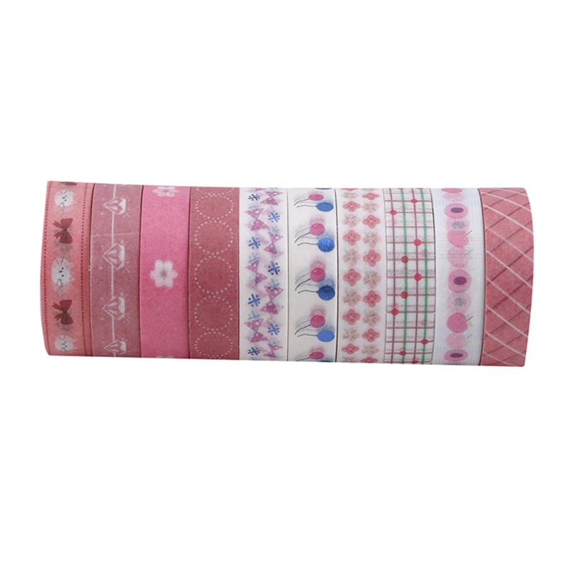 pink 10 шт./компл. творческий простой принтинг декоративные Бумага набор декоративного скотча васи японская Канцелярия Kawaii принадлежности для скрапбукинга наклейки - Цвет: pink