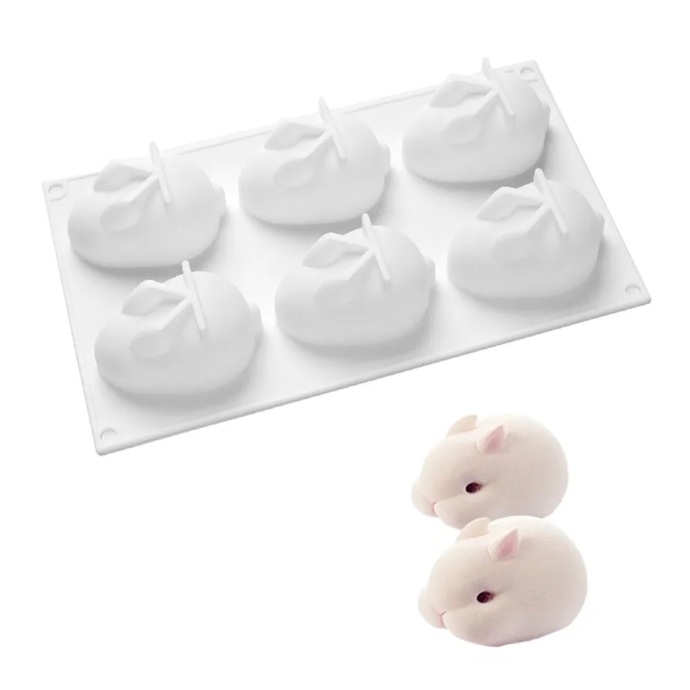 6 даже силиконовые 3D Кролик Форма для самостоятельного изготовления торта Форма для изделий ручной работы формы для выпечки муссовый Торт Шоколадные формочки для печенья кулинарное Украшение Инструменты - Цвет: 6 rabbits