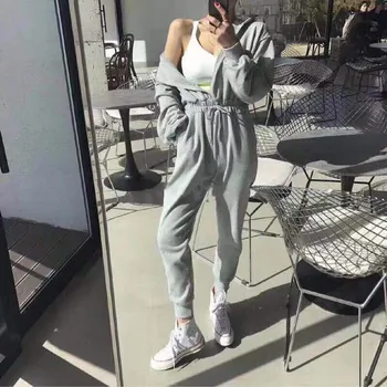 

2019 New Hooded Zipper Loose Jumpsuits Women Autumn Sexy Lace Up Long Sleeve Casual Romper Long Solid Outfits