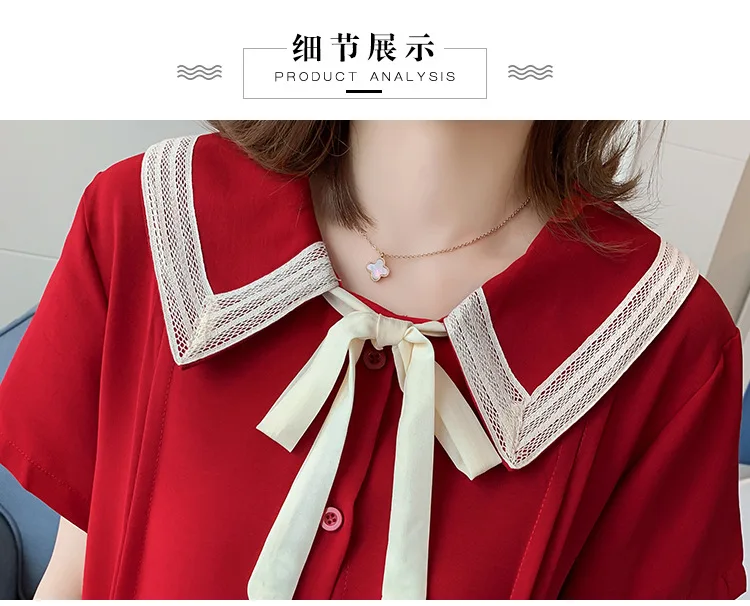 Maternity Tops Black Red Plus Size Summer Postpartum Women Lactation Shirts Sweet Turn-Down Collar Bow Maternity Breastfeeding Blouses Nursing