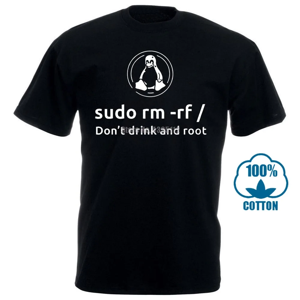 Программист Linux Sudo Rm Rf футболка футболки костюмы футболка для мужчин черный короткий рукав хлопок хип хоп Принт футболки 2018
