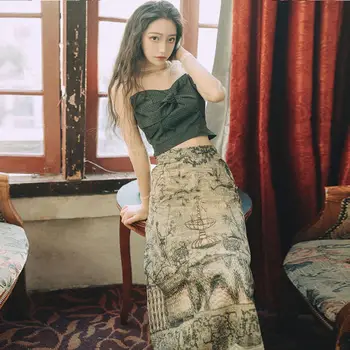 

New Summer Two-Piece Set Women Polka Dot Mesh Splicing Short Tops And High Waist Classic Print Skirt Set Chic Vintage Female Set