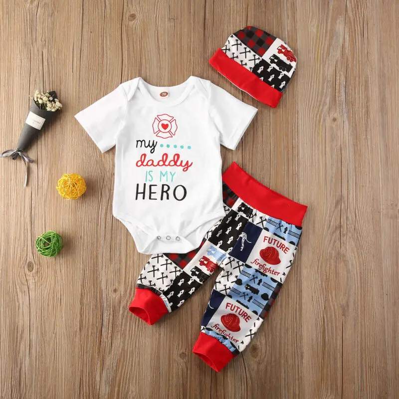 

3pcs Newborn Baby Boy Girl Romper Pants Hat Outfits Set Clothes Father's Day