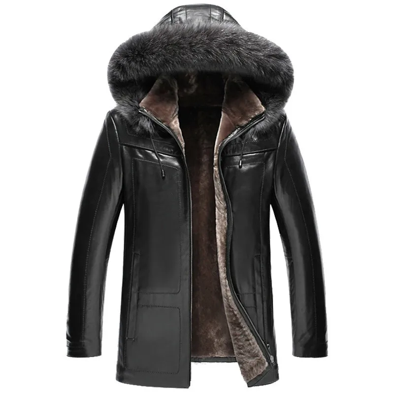 Куртка из натуральной кожи, пальто с подкладкой из натурального меха, зимняя мужская куртка с воротником из меха енота, теплые пальто из овчины размера плюс 5xl MY1727