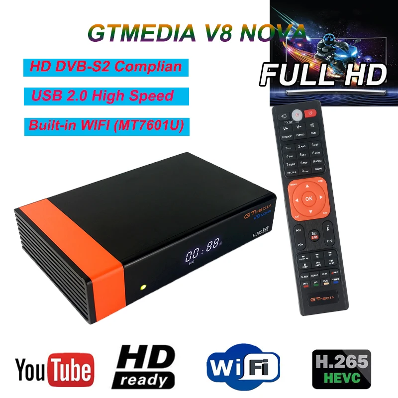 

Hot sale Satellite TV decoder GTMEDIA V8 NOVA DVB-S2 support Youtube Network Sharing+1 year Spain Europe cccam freesat v8 box tv
