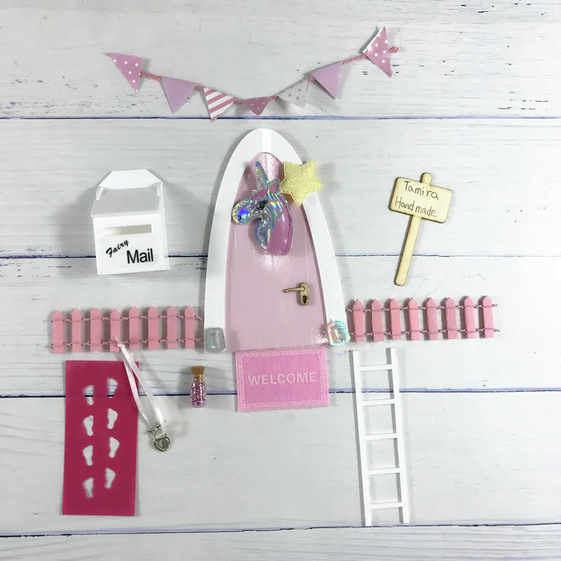 Hand Made pink Arch Fairy door great gift for girls miniature magic fairies tooth fairy Set Dust Welcome Mat Feet Printer | Игрушки и