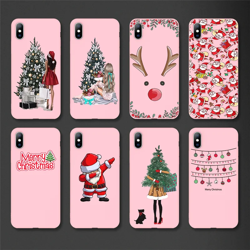 

KJOEW Merry Christmas Phone Case For iPhone 11 Pro Max X XR Xs Max 6 6s 7 8 Plus 5 5s SE Soft TPU Santa Christmas Trees Cover