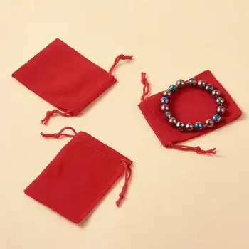 

Soft Tufted Velvet Bag Wooden Beads Packaging Bags Jewelry Bag 50 Sets Sell 7 X 9cm Red