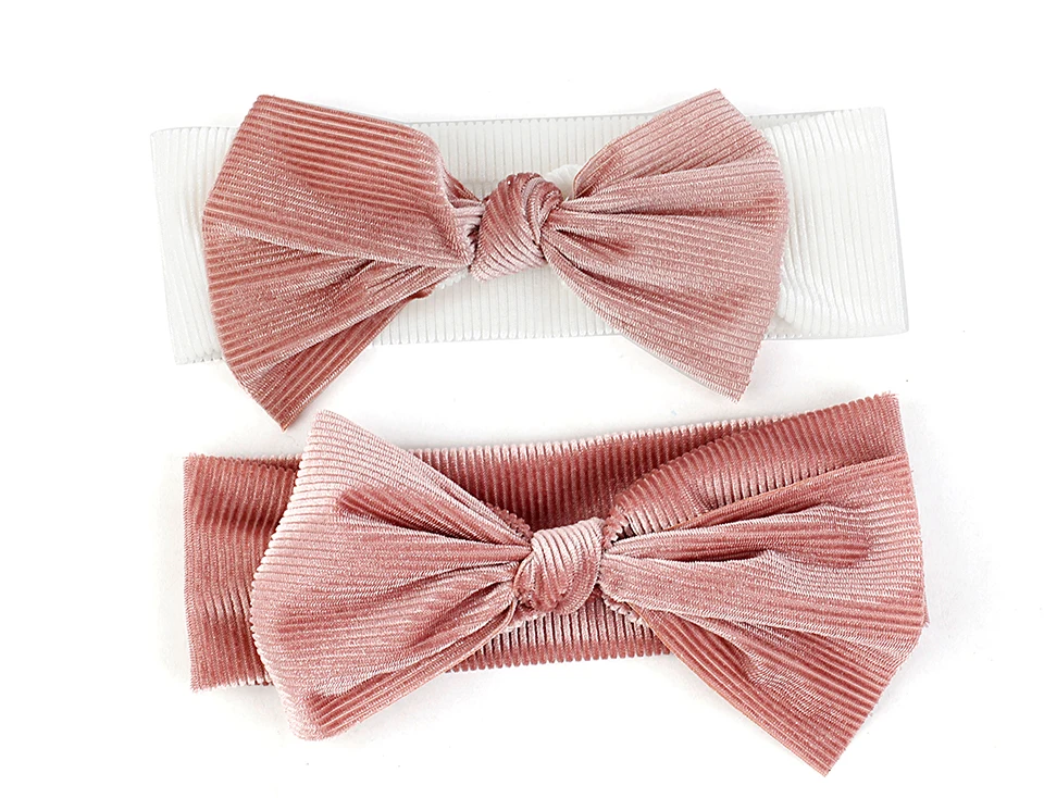 Geebro Ribbed Kids Velvet Bow Children's Hair Band For 0-3 Years Old Baby Turban Headwrap Elastic Kids Hair Accessories