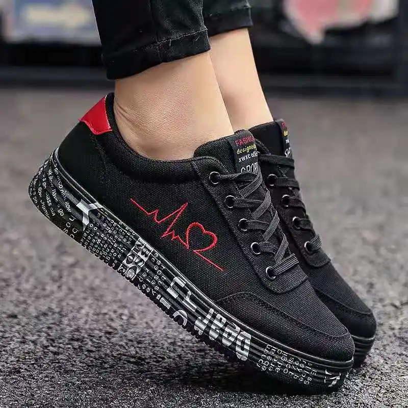 Women's Fashion Vulcanized Shoes Sports Shoes Women's Lace Up Casual Shoes Canvas Lover Flat Bottom Graffiti Shoes Zapatos Home