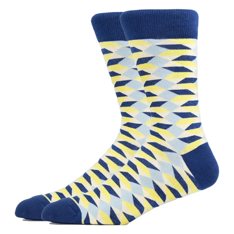 Fashion Man Socks Geometric Color Combed Cotton Autumn Winter Warm Breathble Couple Long Socks For Men Women Happy Wedding Gifts