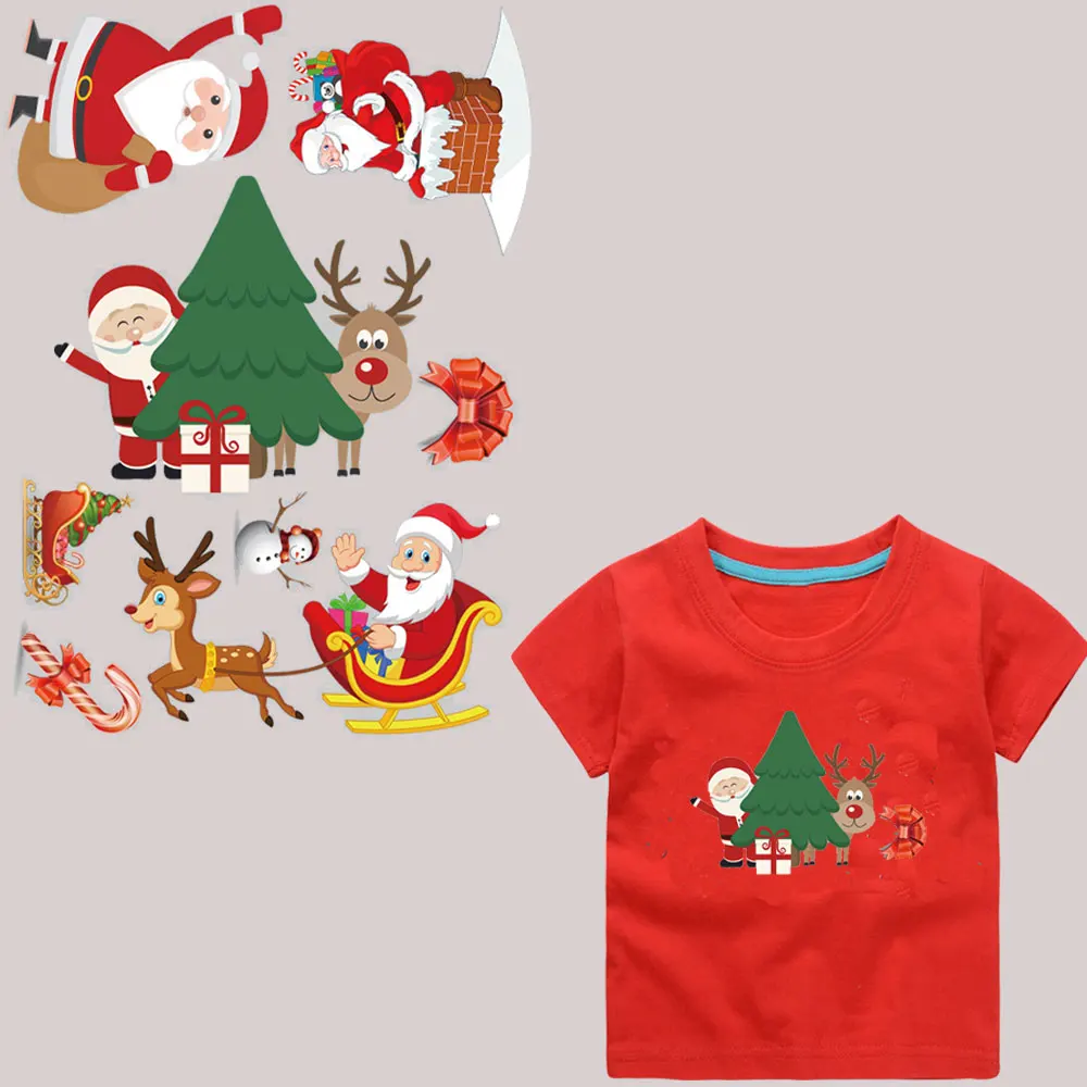 Милые рождественские нашивки с утюгом для одежды в полоску, вечерние, Тепловые наклейки Патчи, термонаклейки, футболки