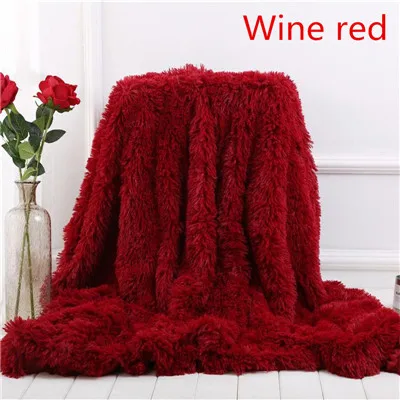 Wine red Супер мягкое мохнатое меховое одеяло, ультра плюшевое декоративное одеяло 130*160 см/160*200 см, зимнее одеяло для кровати, дивана, толстое вязаное одеяло - Цвет: Wine red
