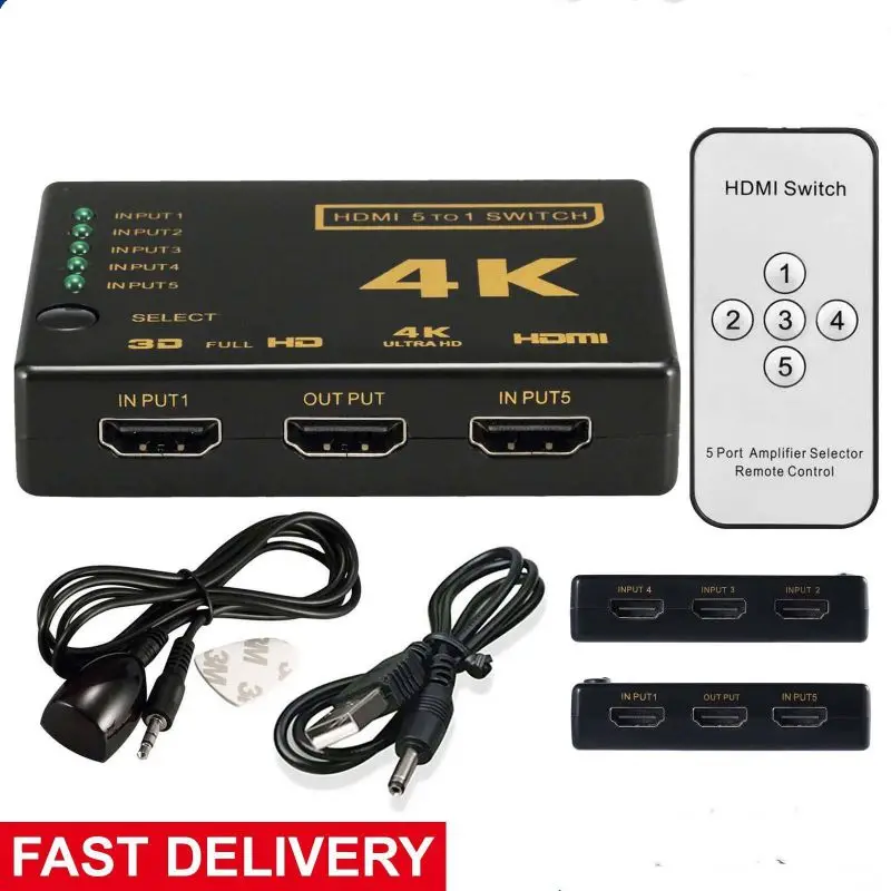 HDMI коммутатор UHD 5 портов HDMI переключатель коробка разветвитель 4K 3D 1080P ИК пульт дистанционного управления селектор концентратор 4K 2K Высокое разрешение