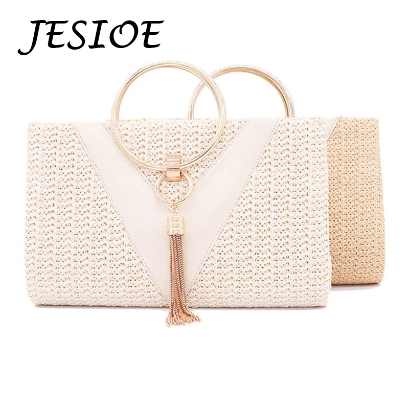 

Womens Evening Bags Luxury Handbags with Metal Handle Tassel Clutch Chain Vintage Shoulder Purses Design for Lady Wedding Party