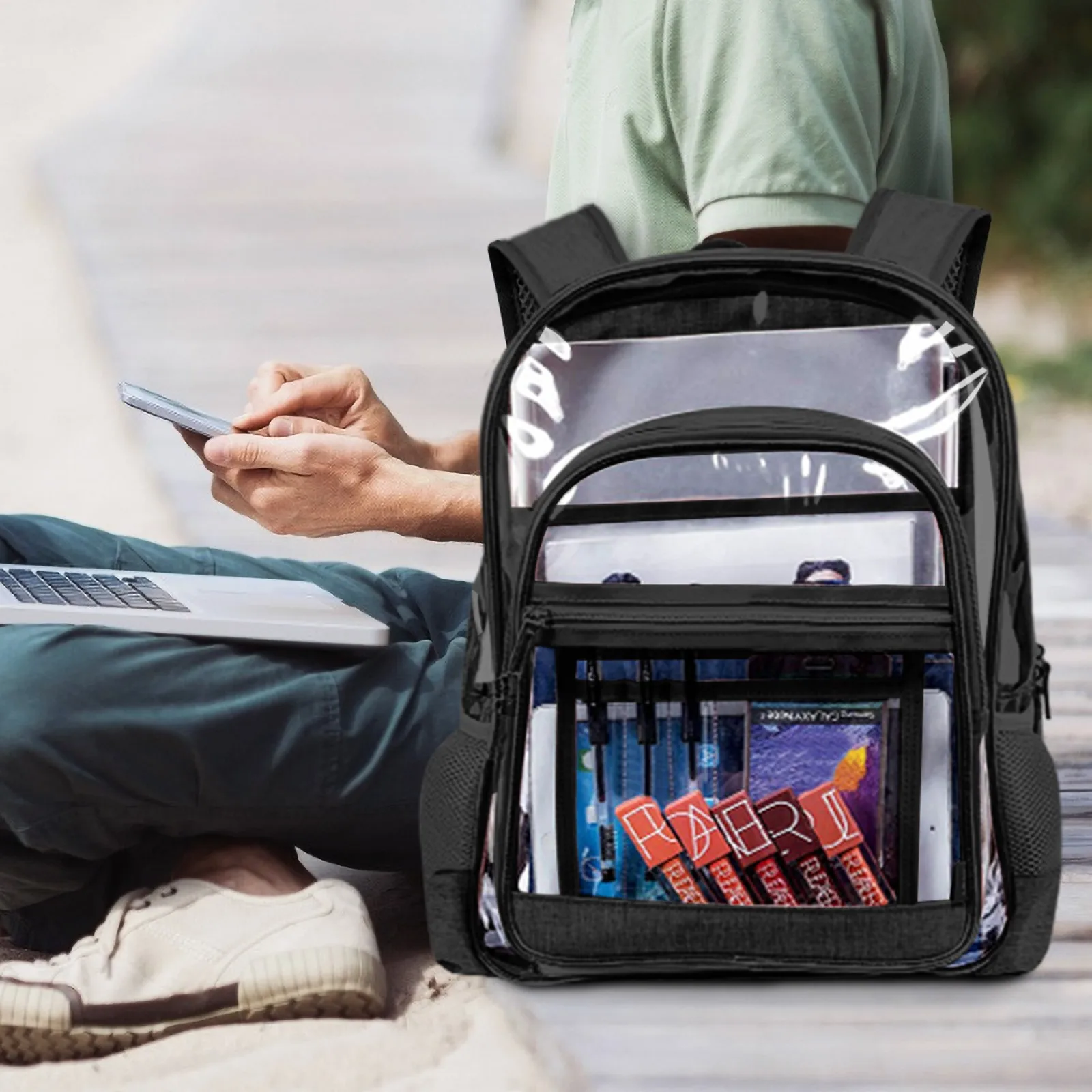 PVC Transparent Backpack Bag Fashion Waterproof Student School Bags Jelly Travel Beach Swimming Kit Bag For Men Women Rucksack