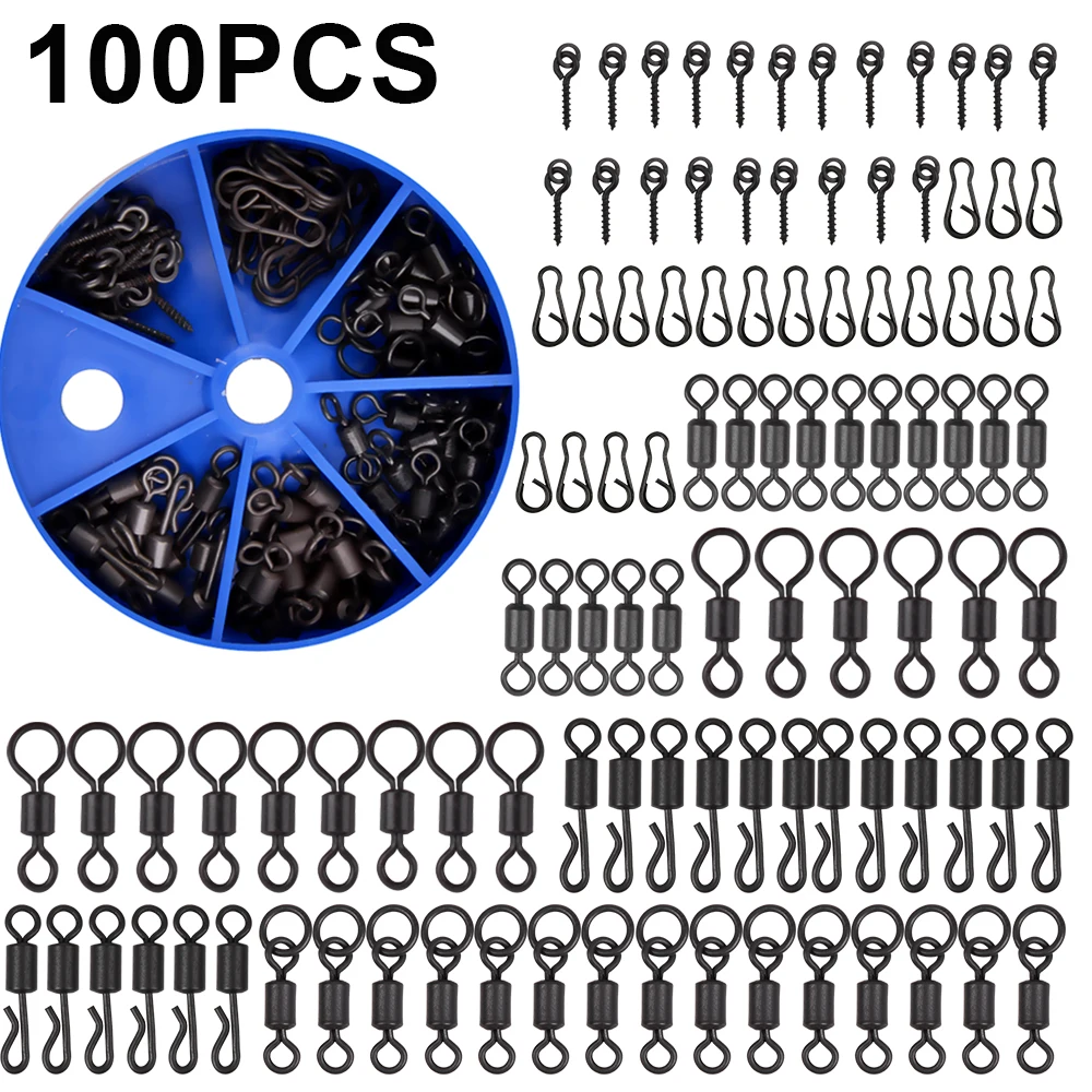 Details about   100pc Quick Change Fishing Rolling Swivel Oval Ring Link Clip Carp Hook Tackle 