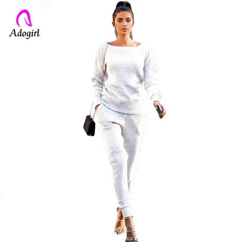 

Tracksuit Knitted 2 Piece Set Casual Women Long Sleeve Tops + Long Pants Sexy 2019 Winter Sweater Two Piece Matching Set Outfits