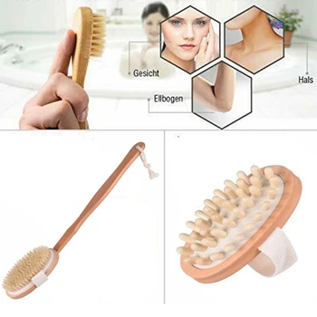 

3Pcs/Set Spa Back Body Shower Bath Brush with Natural Wood Long Removable Handle