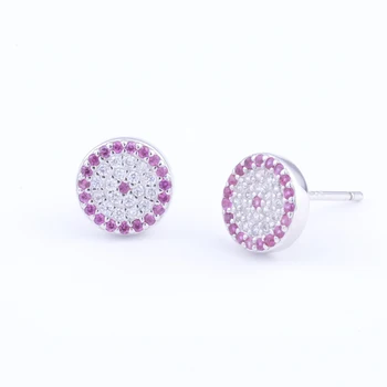 

925 Sterling Silver Round Circle Zircon Evil Eyes Stud Earrings For Women Accesories Fashion Jewelry Party Brincos
