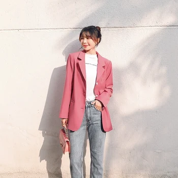 

2020 Spring And Autumn New Youth Popular Female Loose Solid Color Small Suit Fashion Casual Wild Jacket Coat Red S-2XL