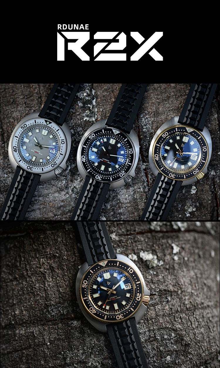 Retangula Rdunae Diver Watch Abalone Turtle Watch Automatic Homage Mechanical 41mm NH35 Dial Rubber C3 Lume 20Bar Waterproof