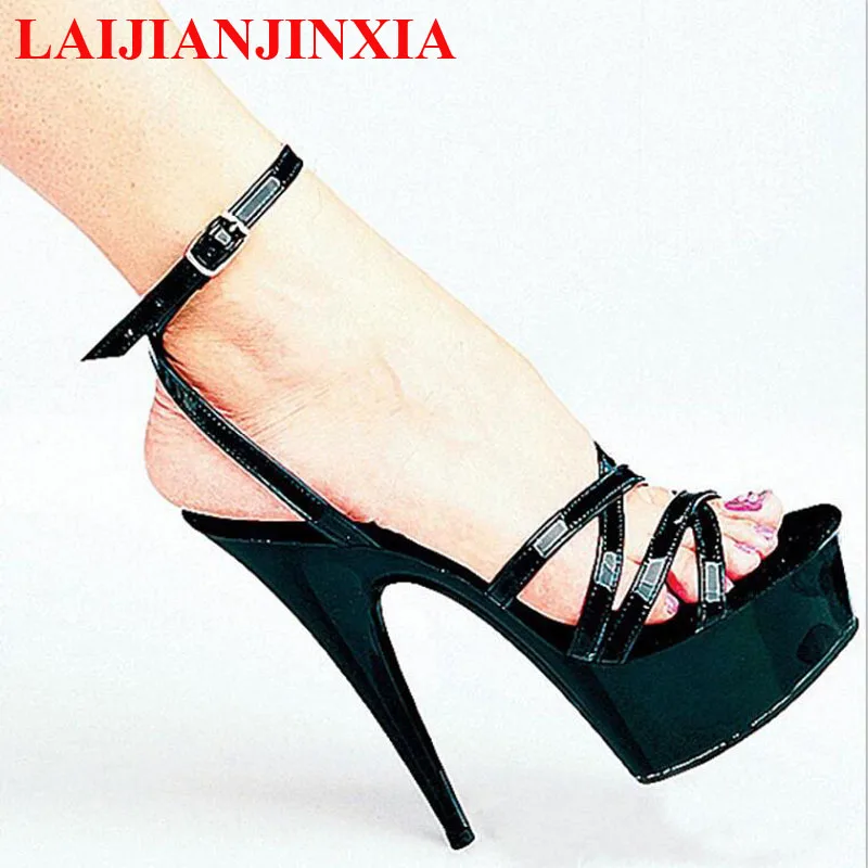 LAIJIANJINXIA/Новинка; женские босоножки; Свадебная обувь; Босоножки на платформе и высоком каблуке 15 см; обувь со стальными трубками для девочек; сезон лето - Цвет: Черный