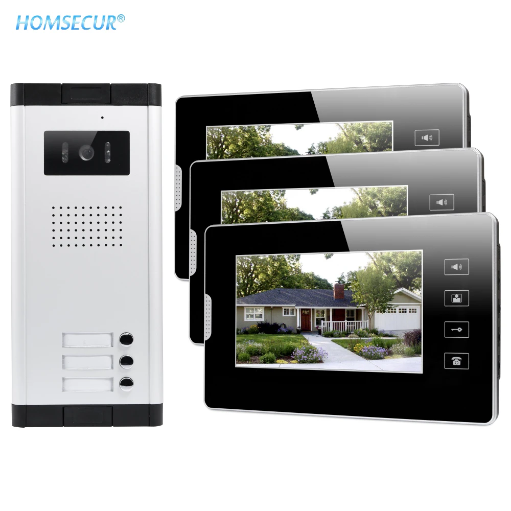 

EU Delivery HOMSECUR 7" Wired Video Door Phone Intercom Kit with Dual-way Intercom for 3 Apartment XM704+XC061-3