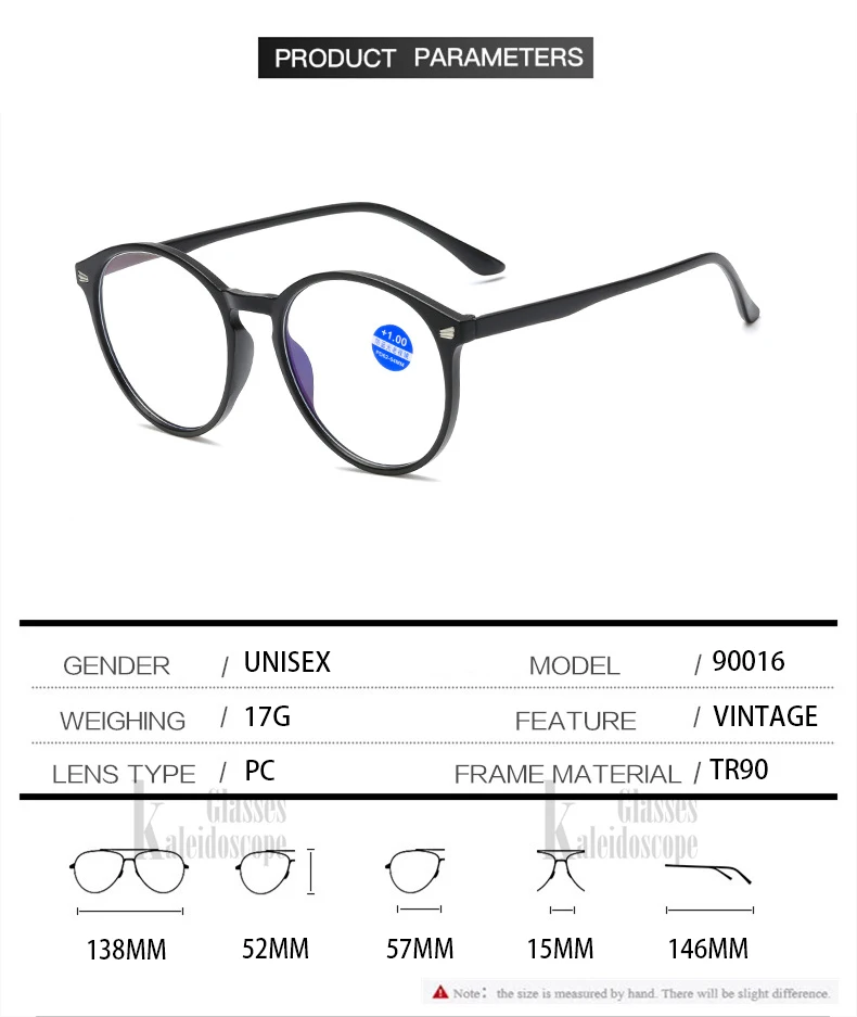 TR90 Frame Reading Glasses Women Men Classic Round Eyewear Oversized Hyperopia Glasses Diopter +100 +150 +200 +250 +300 +350 5