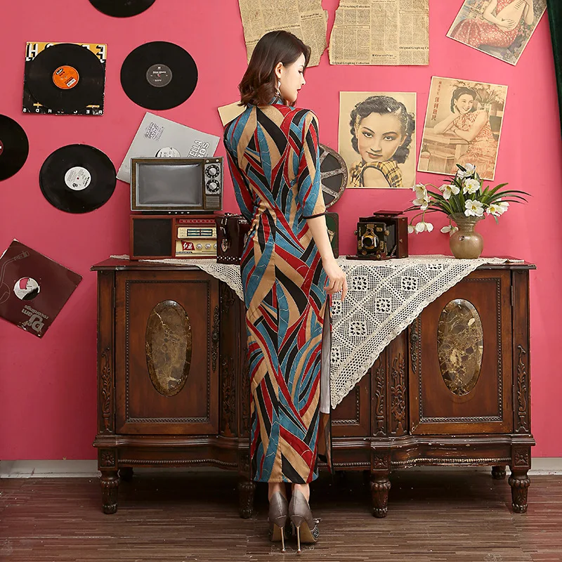 Длинные Cheongsam Новинка китайский стиль платье женские атласные тонкие вечерние платья ручной работы на пуговицах Vestido Размер M-4XL