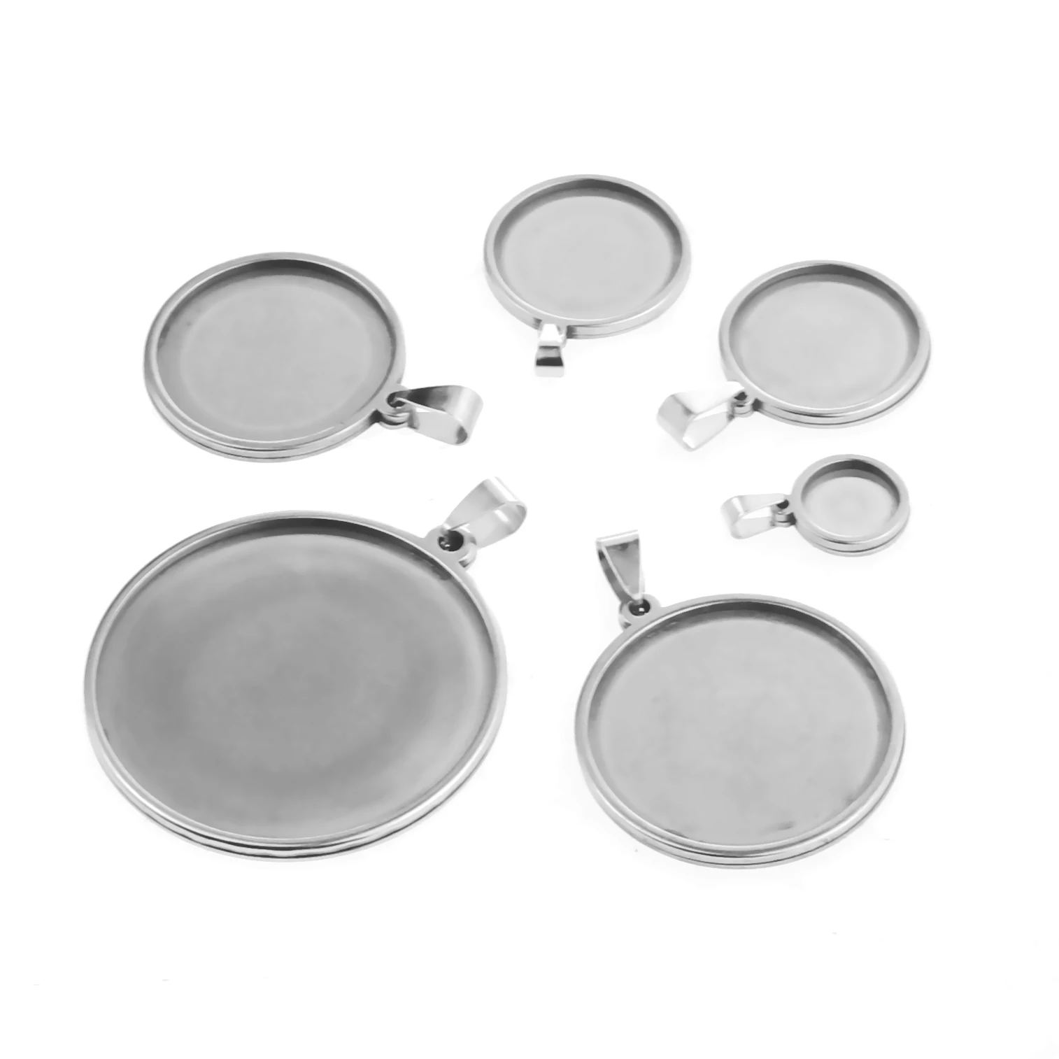 5pcs/lot Stainless Steel Oval Round Square Pendant Cabochon Base Setting Tray Blank 30x40mm Cabochons Jewelry Making Supplies